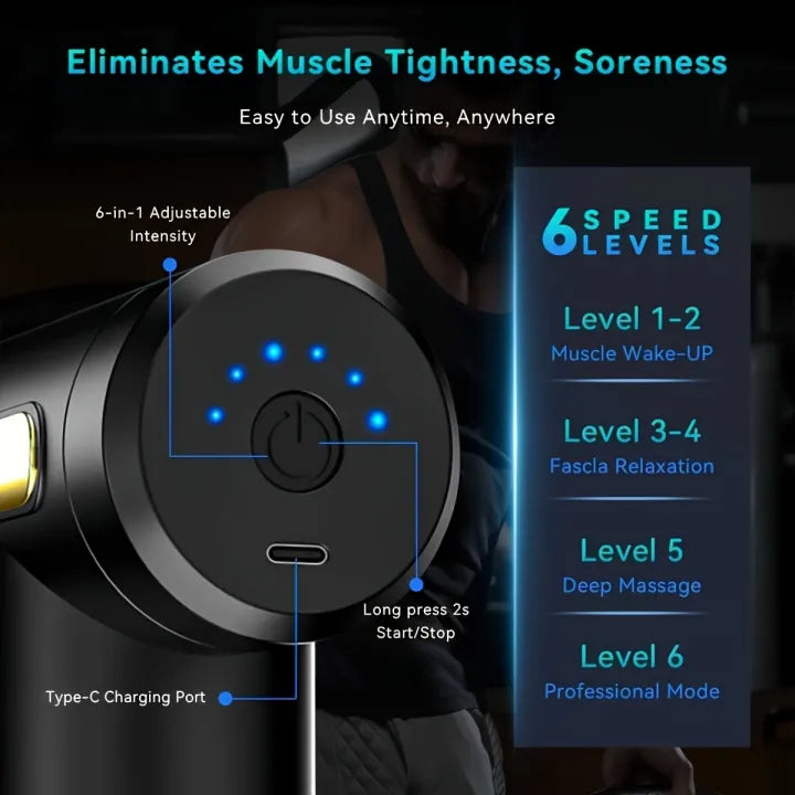 Deep Tissue Massage Gun — 6-Speed Portable Percussion Massager with LED Touch Screen