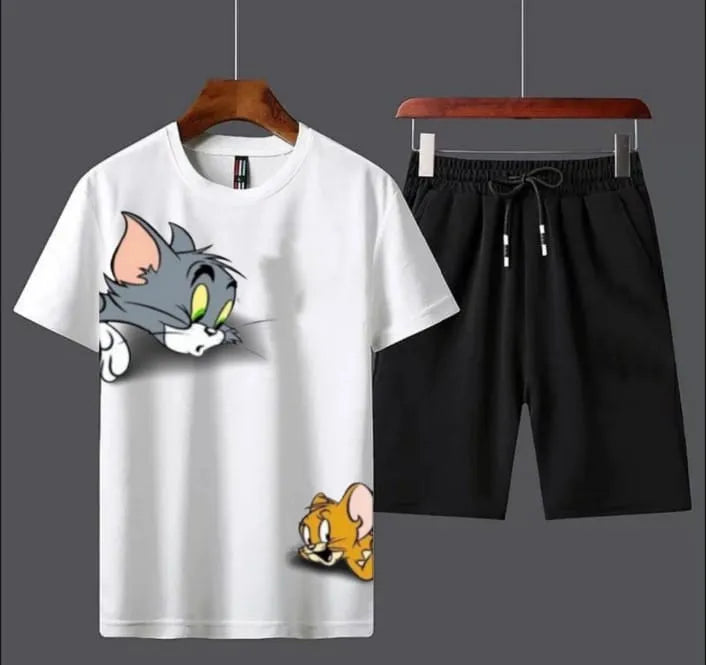 Stylish Tom and Jerry Printed Round Neck Half Sleeves Casual Tracksuit