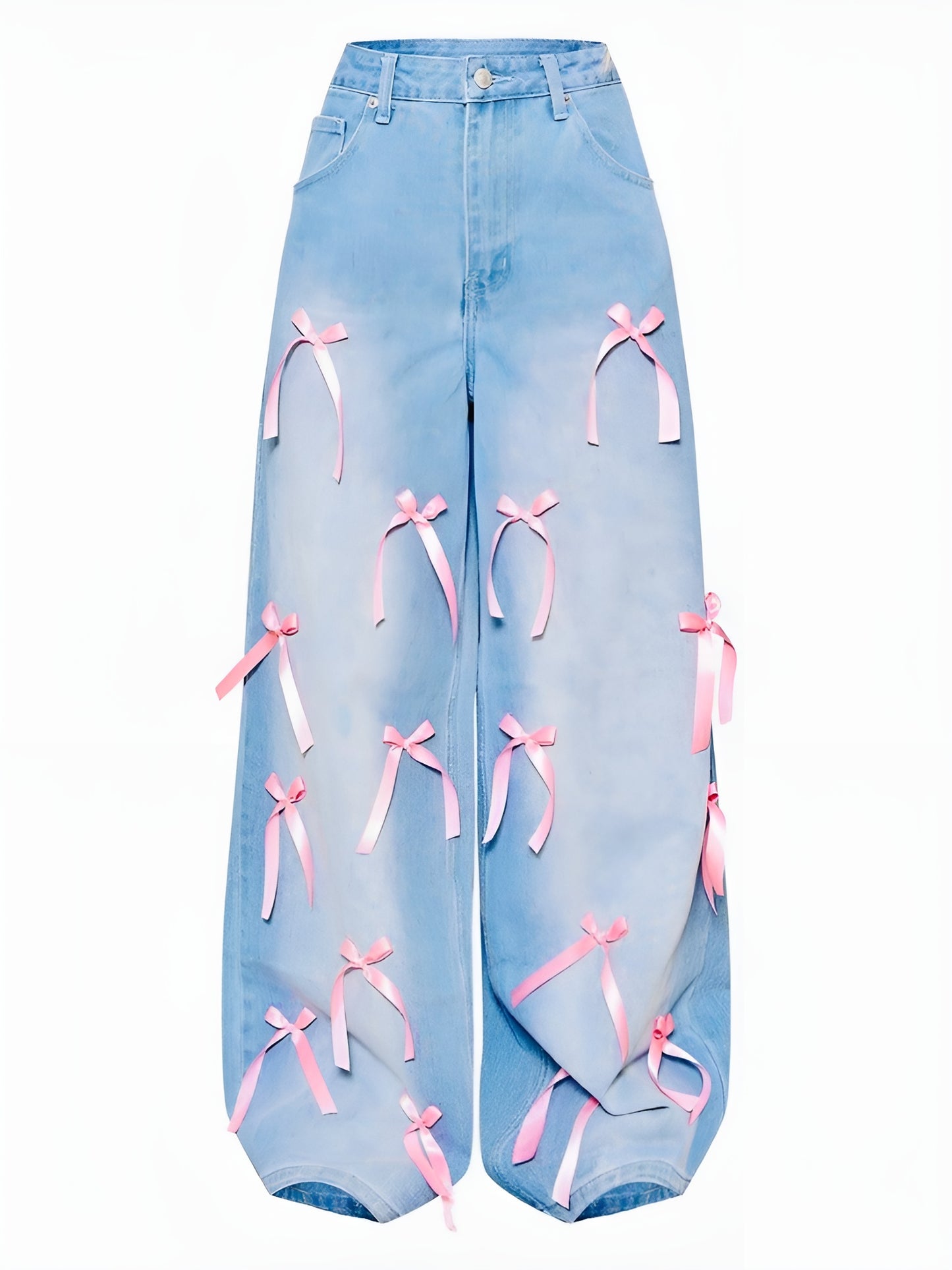 Pink Bow Wide-Leg Jeans