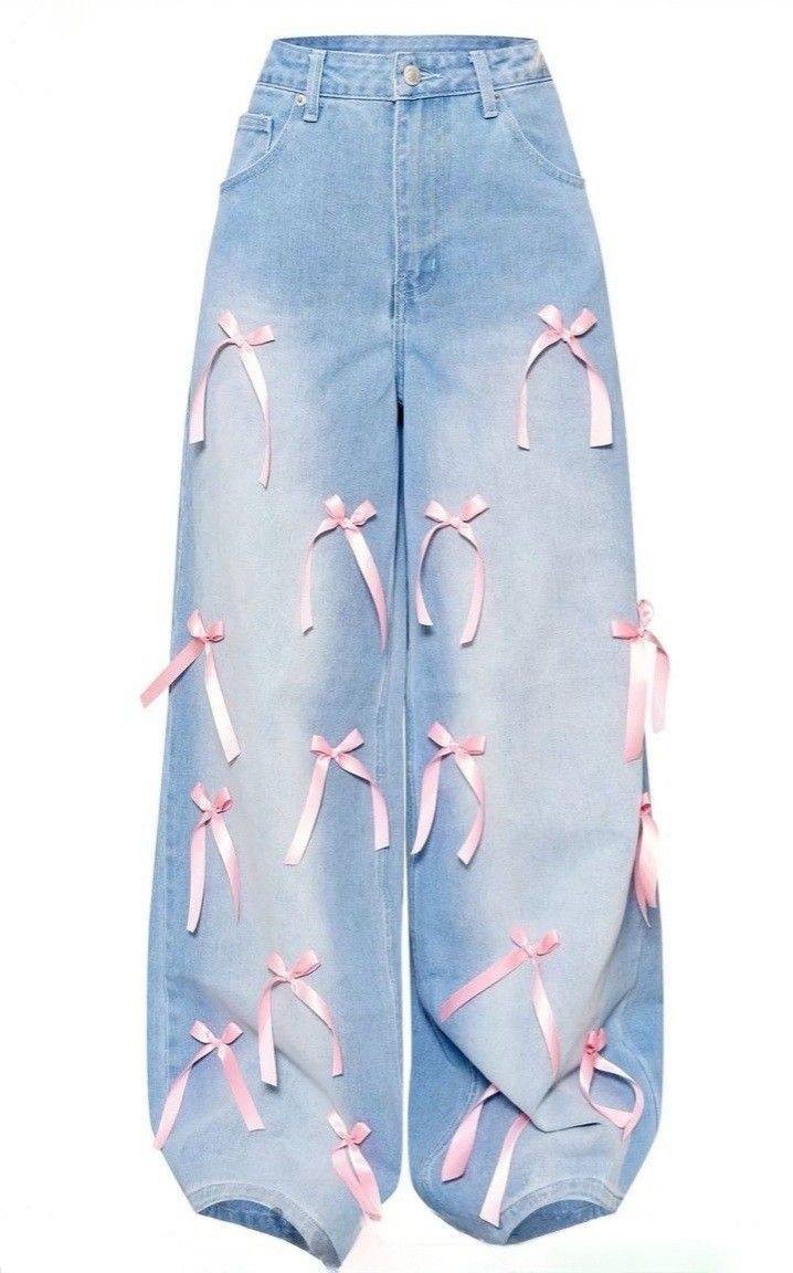 Pink Bow Wide-Leg Jeans