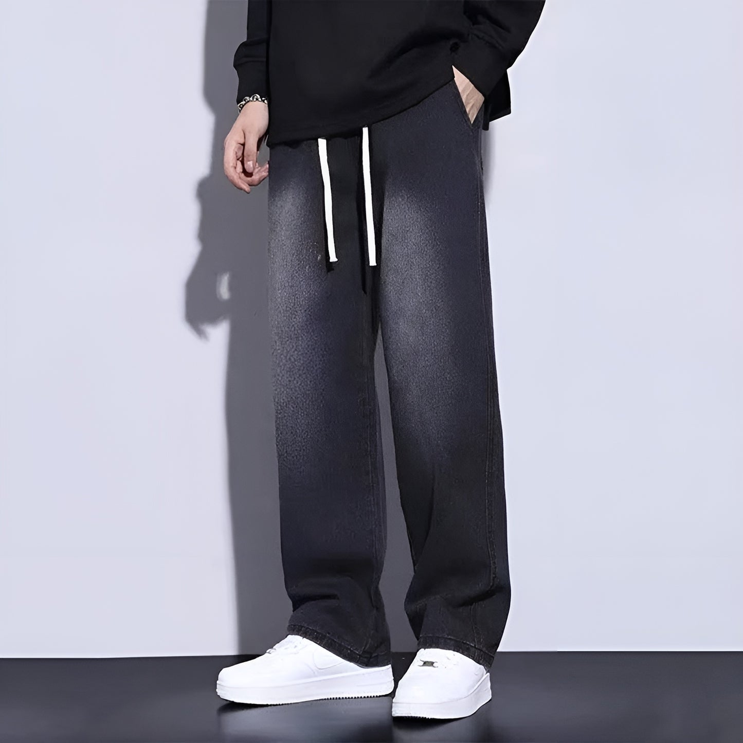 Korean Trendy Black Jeans Men