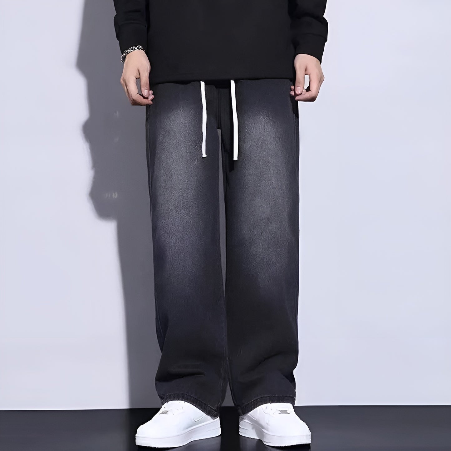 Korean Trendy Black Jeans Men